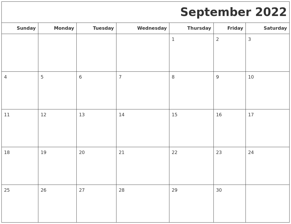 September 2022 Calendars To Print