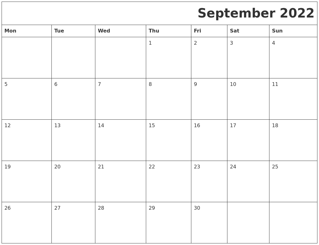 September 2022 Download Calendar