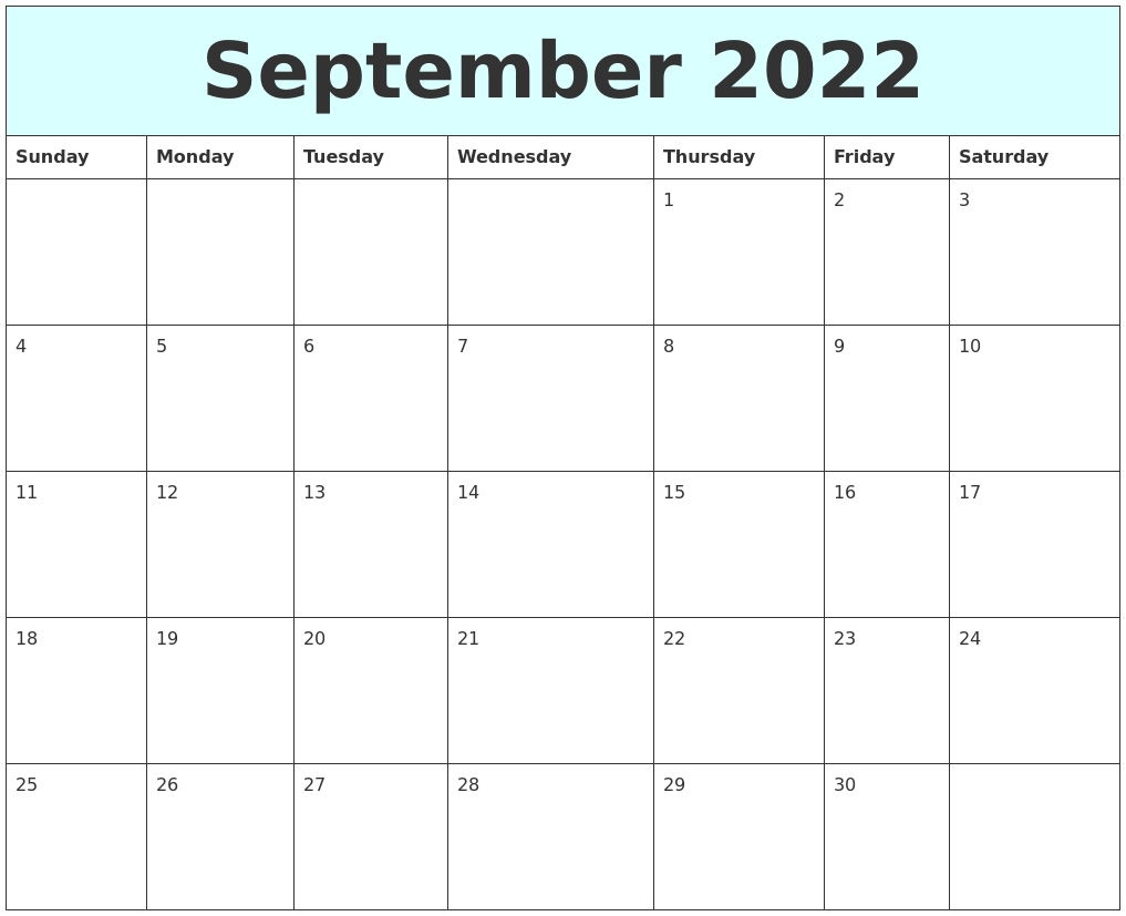 September 2022 Free Calendar