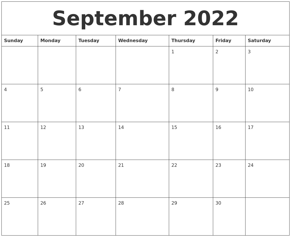 September 2022 Free Calendar Printable