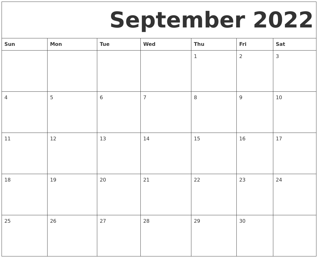 September 2022 Free Printable Calendar