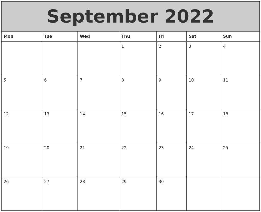 September 2022 My Calendar