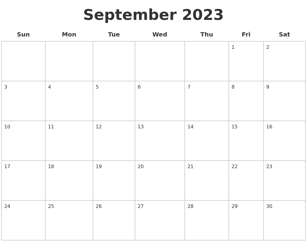 September 2023 Blank Calendar Pages