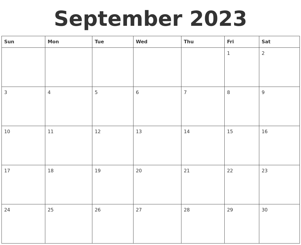 September 2023 Blank Calendar Template