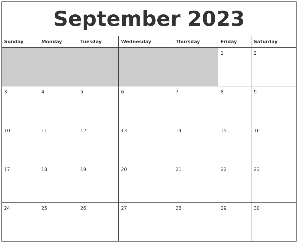 September 2023 Blank Printable Calendar