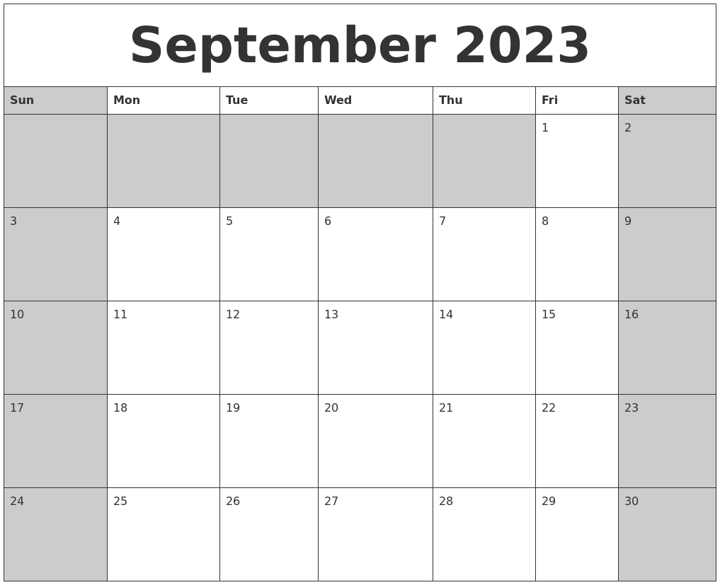 September 2023 Calanders