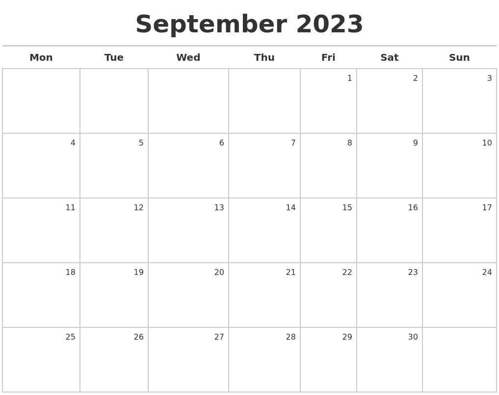 September 2023 Calendar Maker