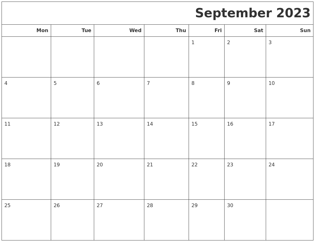 Printable Free September 2023 Calendar