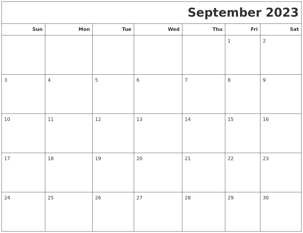 Calendar Printable Free September 2023