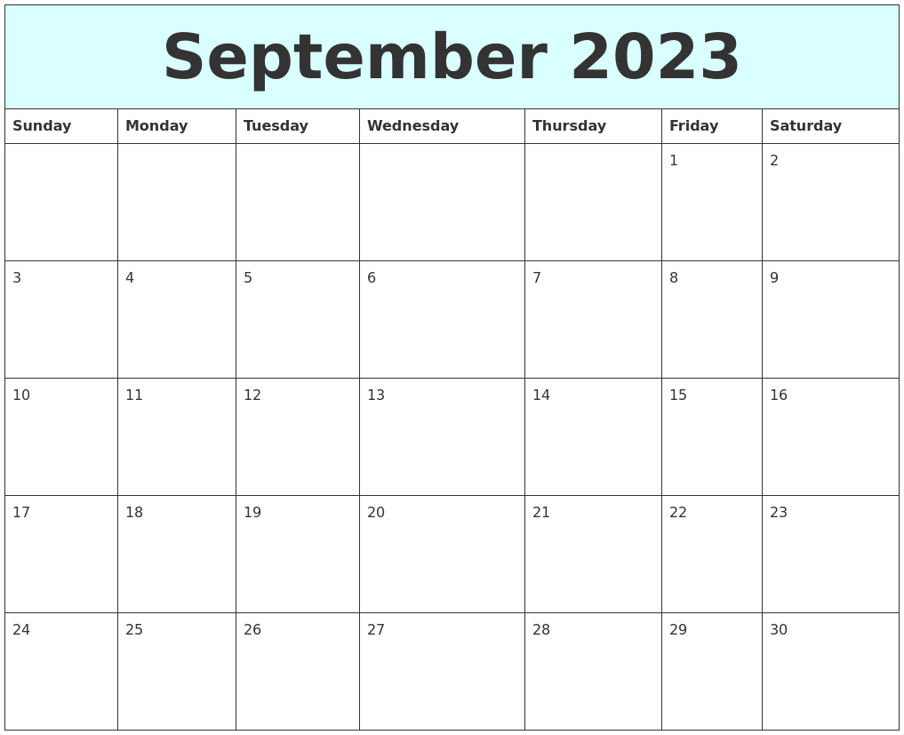 September 2023 Free Calendar