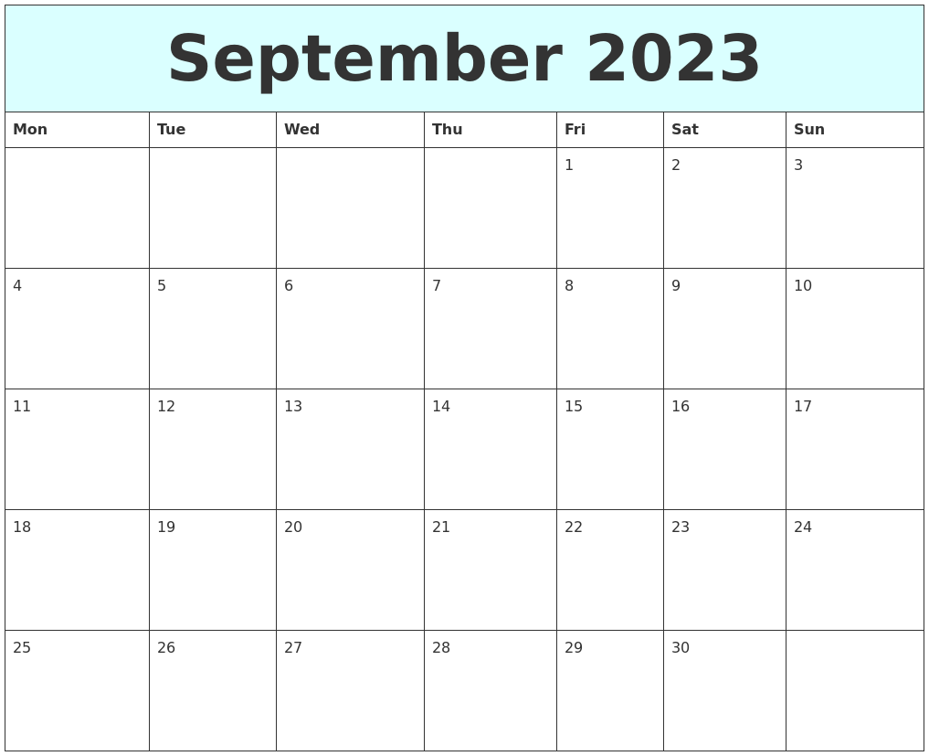 September 2023 Free Calendar