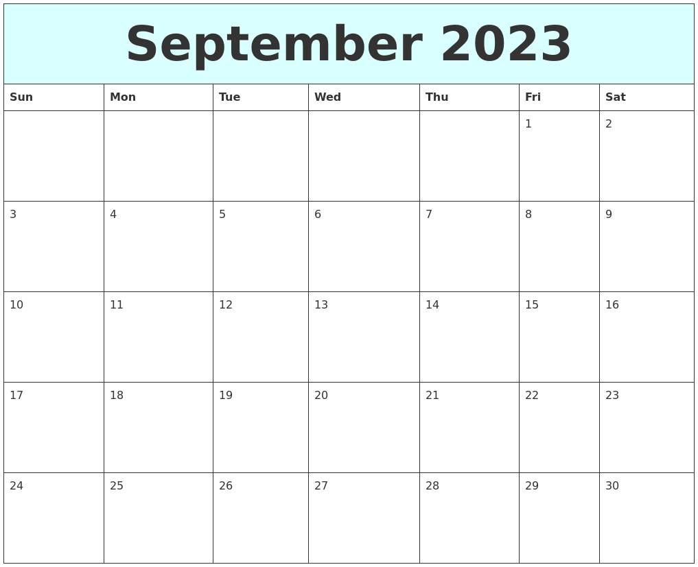 September 2023 Free Calendar