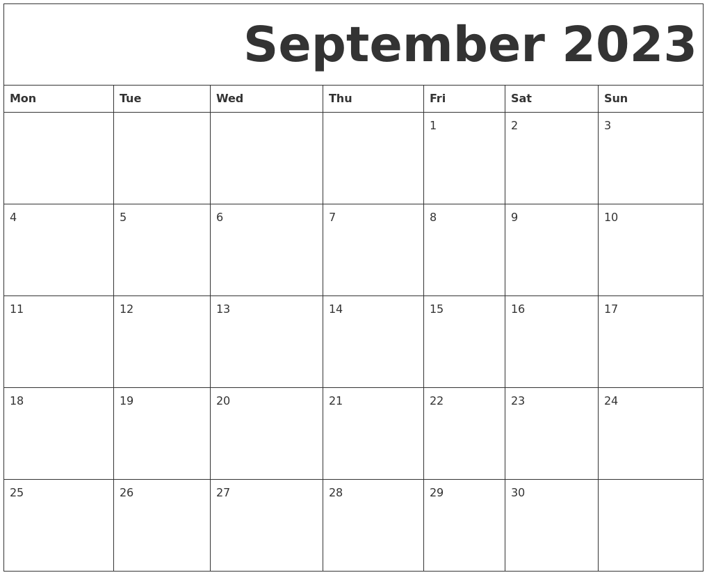 September 2023 Free Printable Calendar