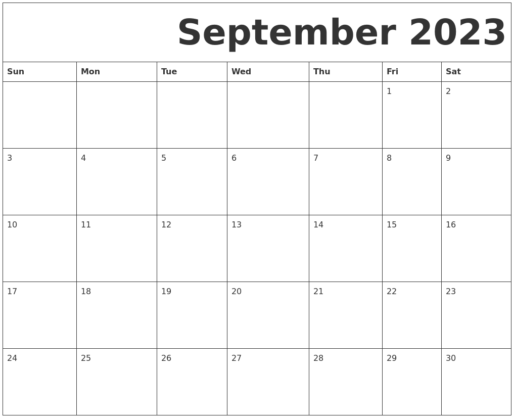 September 2023 Free Printable Calendar