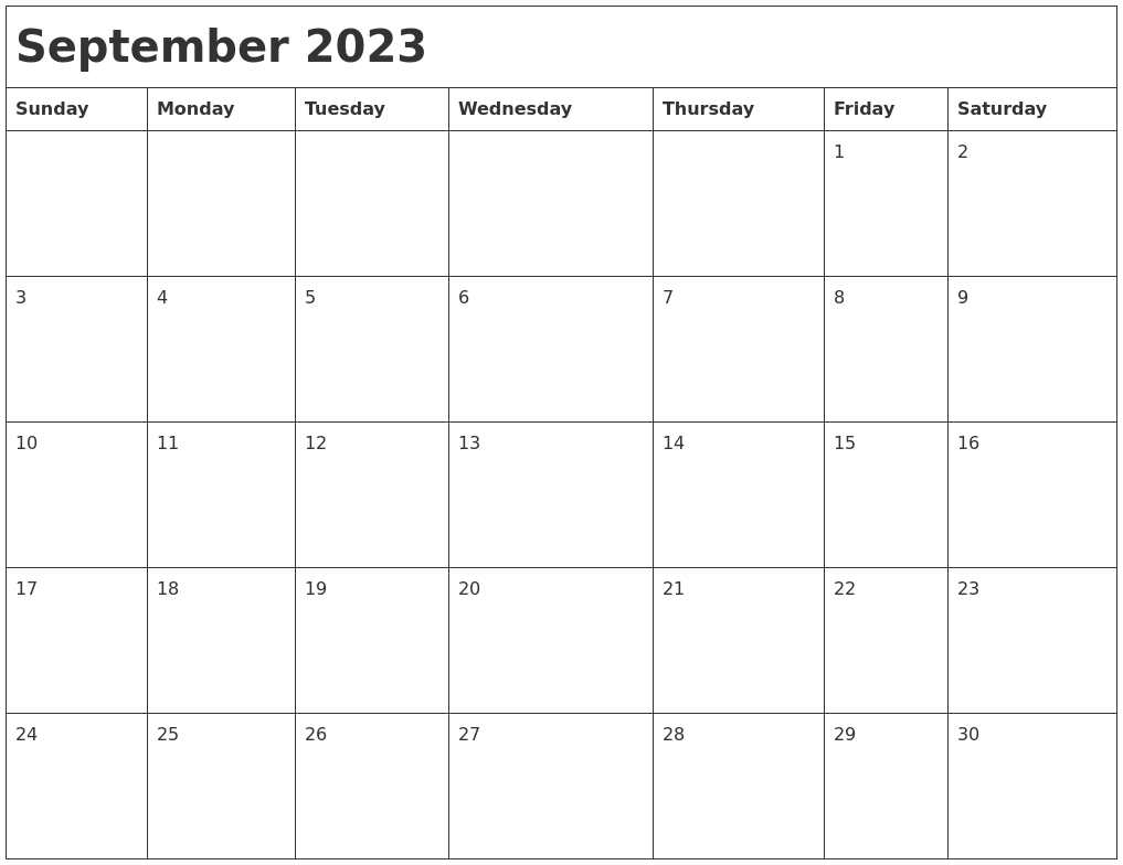 September 2023 Month Calendar