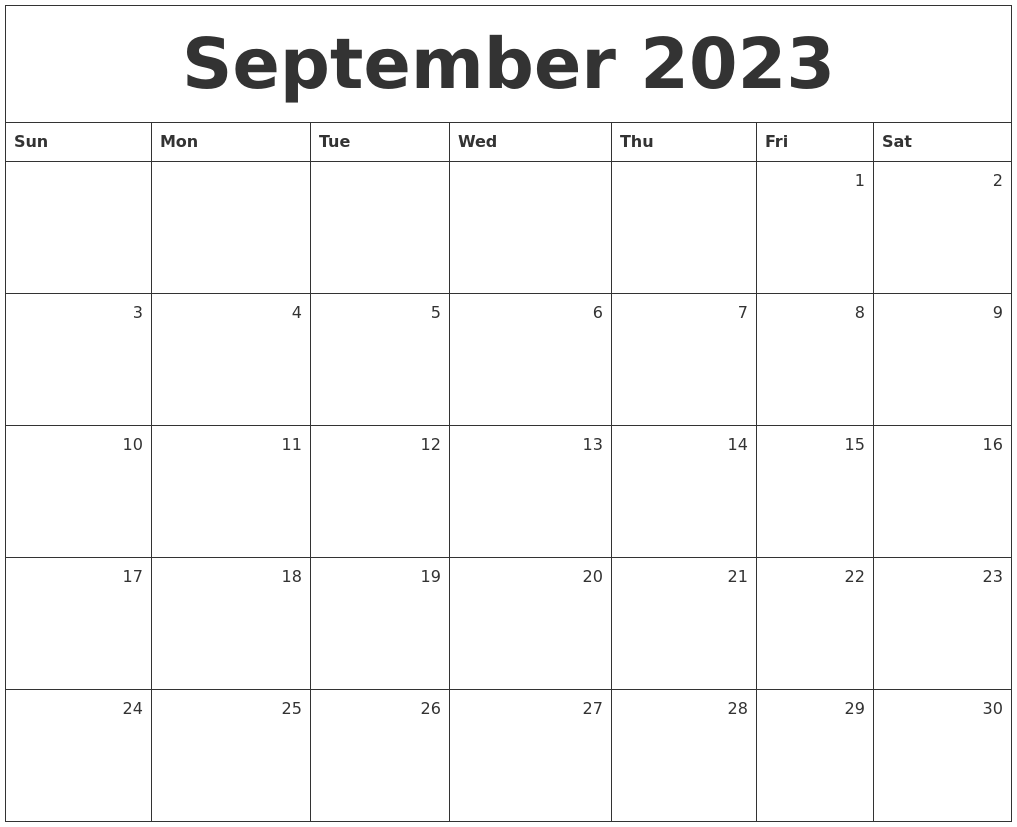 September 2023 Monthly Calendar