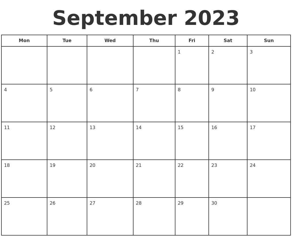 September 2023 Print A Calendar
