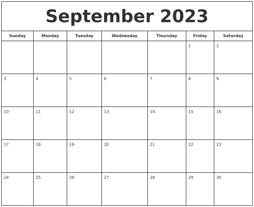 September 2023 Print Free Calendar