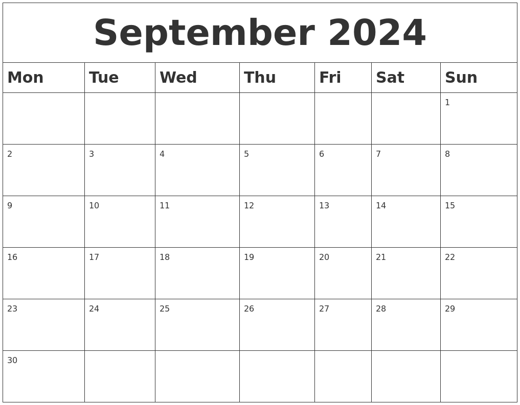 September 2024 Blank Calendar