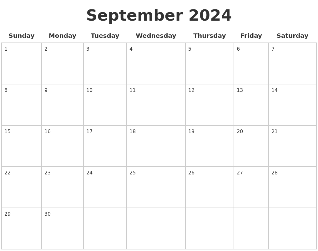 September 2024 Blank Calendar Pages