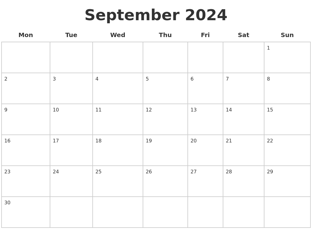 September 2024 Blank Calendar Pages