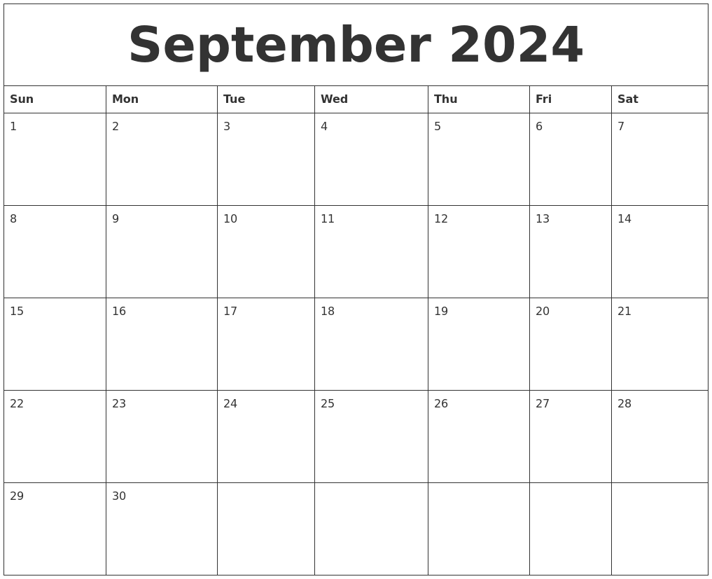 September 2024 Blank Calendar Printable