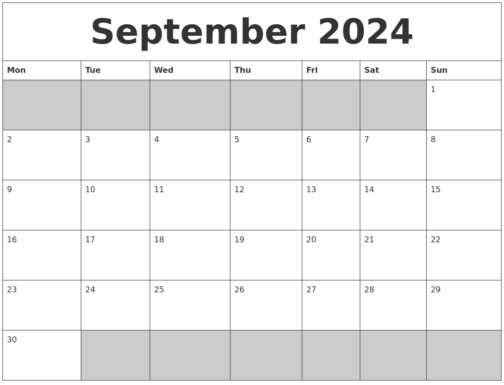 September 2024 Blank Printable Calendar