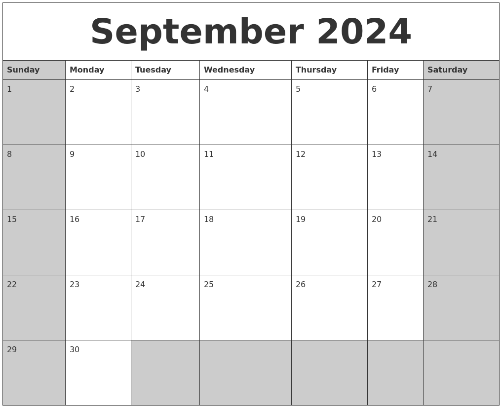 September 2024 Calanders
