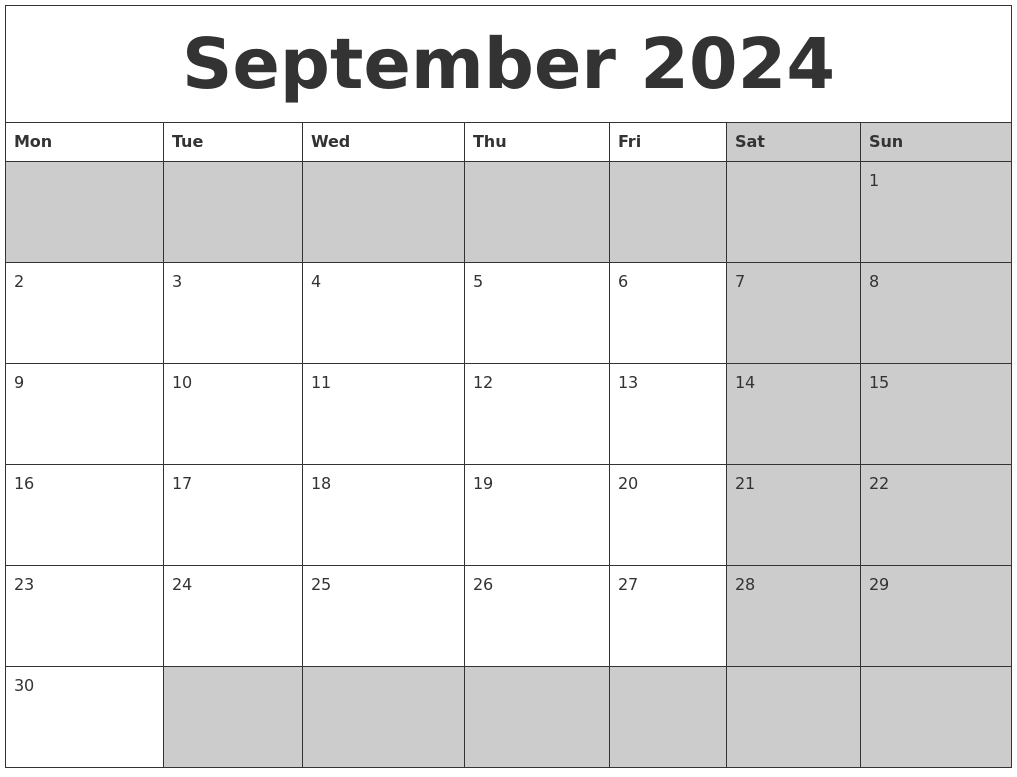 September 2024 Calanders