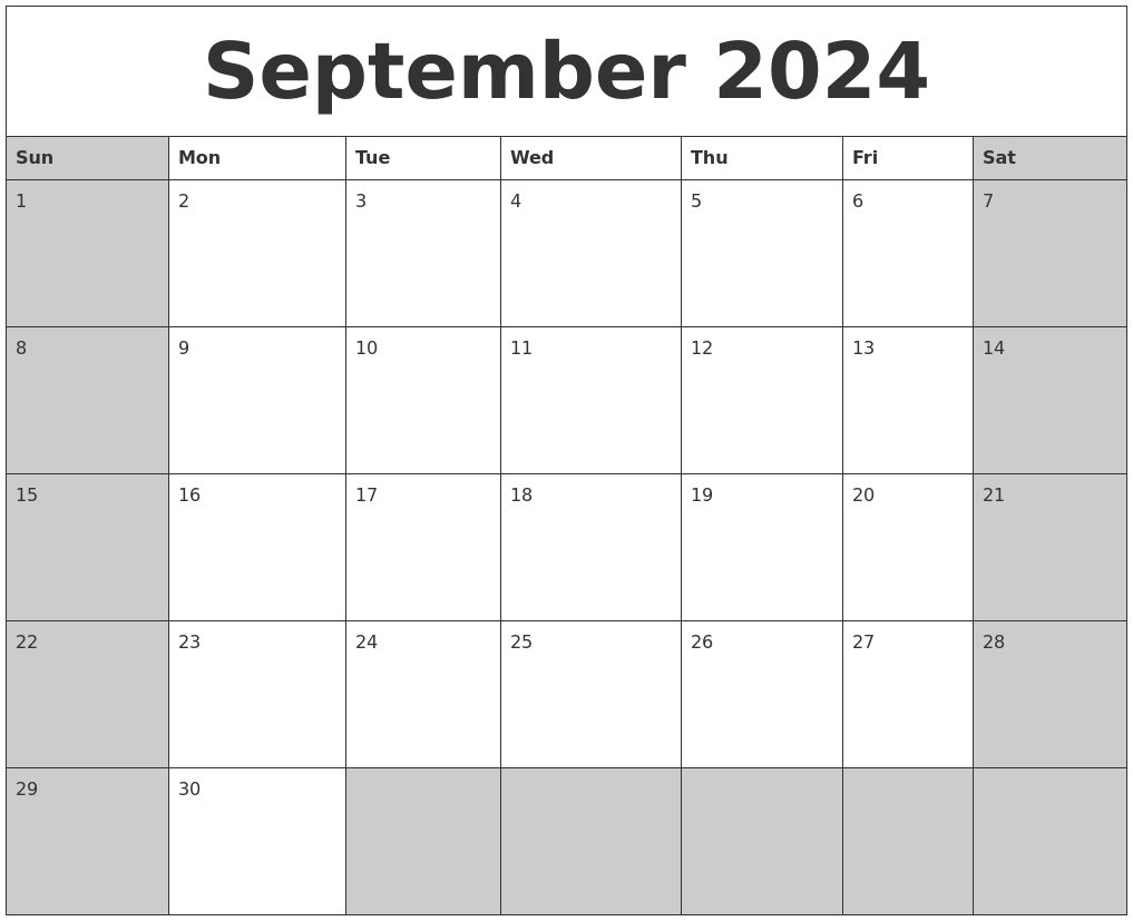 September 2024 Calanders