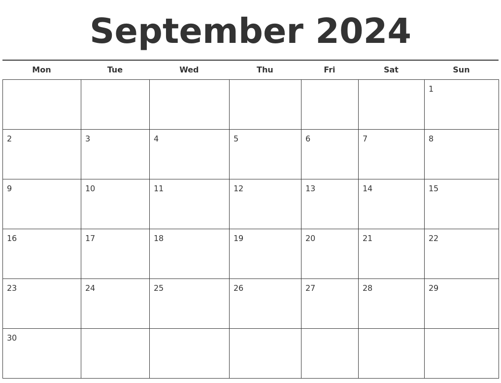 September 2024 Free Calendar Template