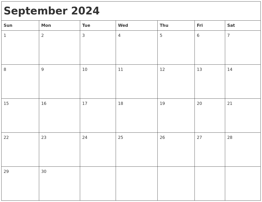 September 2024 Month Calendar