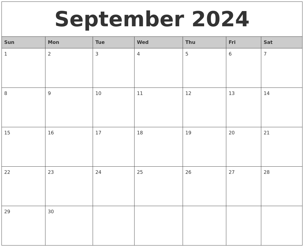 September 2024 Monthly Calendar Printable