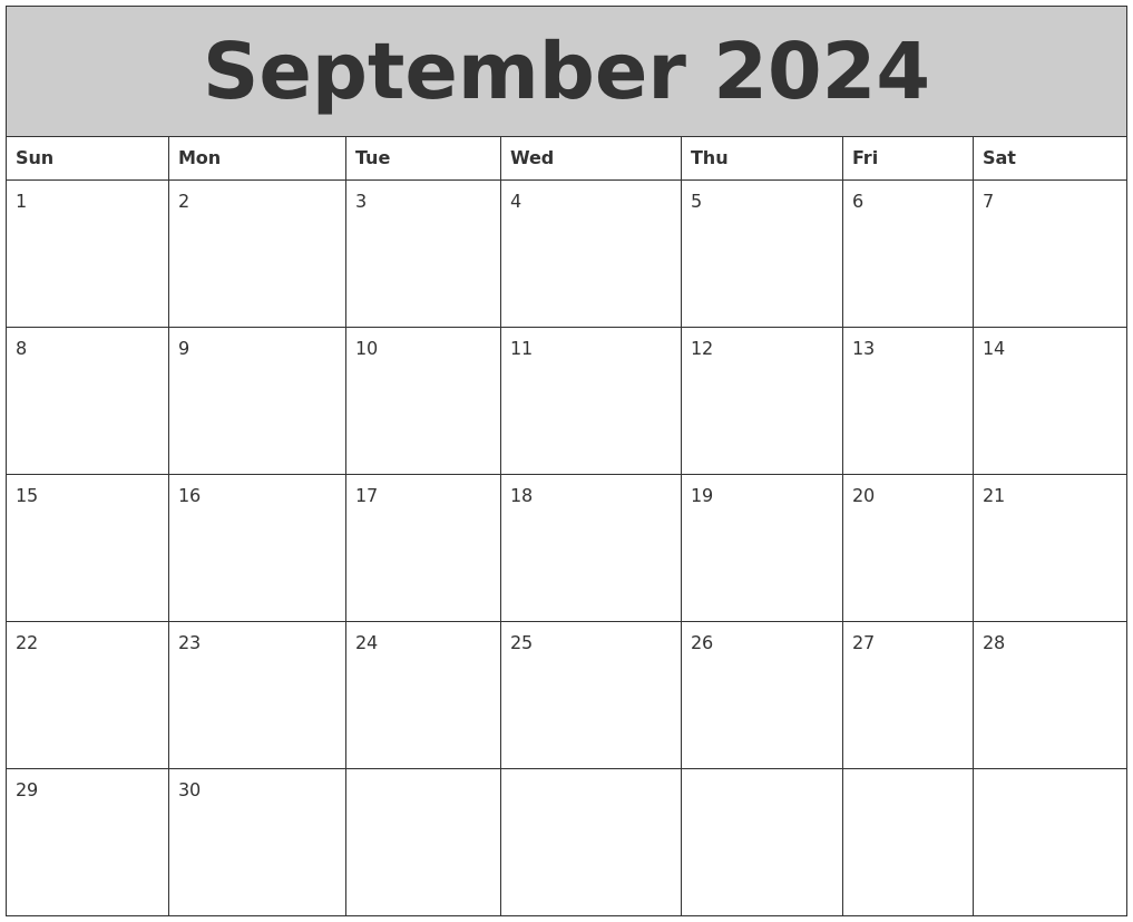September 2024 My Calendar September 2024 My Calendar