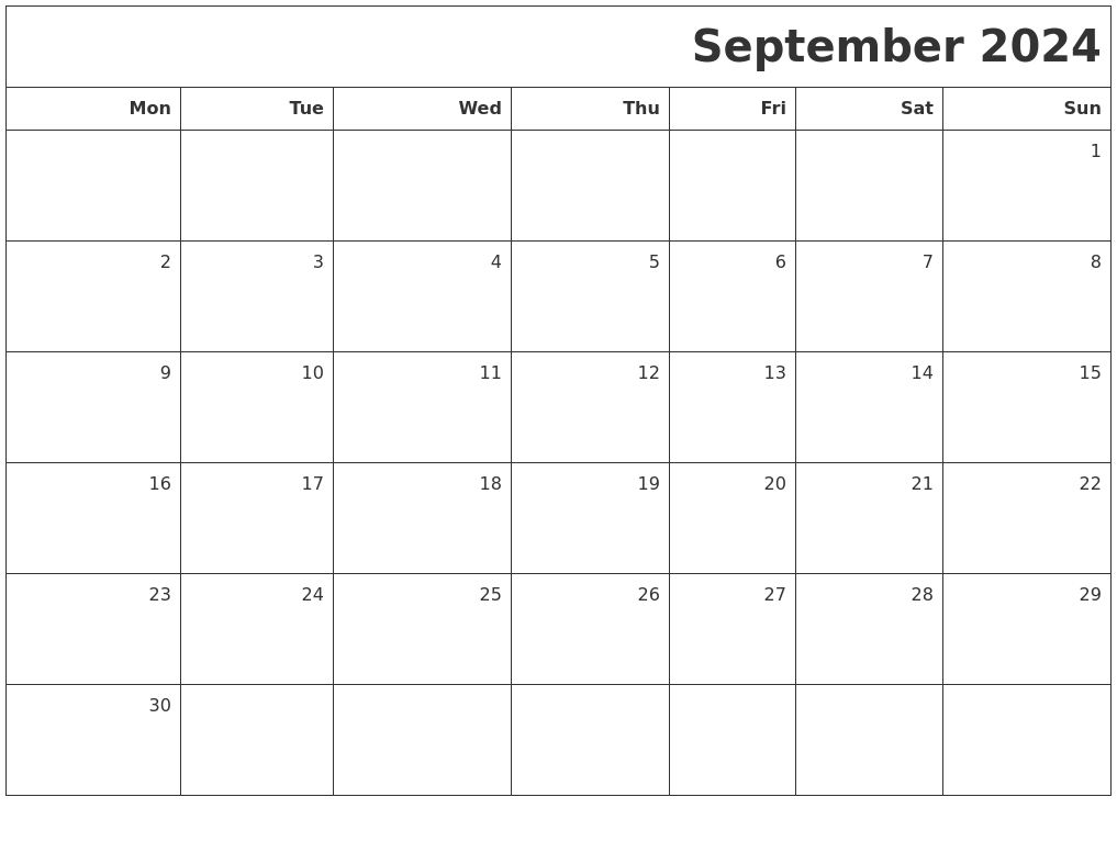 September 2024 Printable Blank Calendar