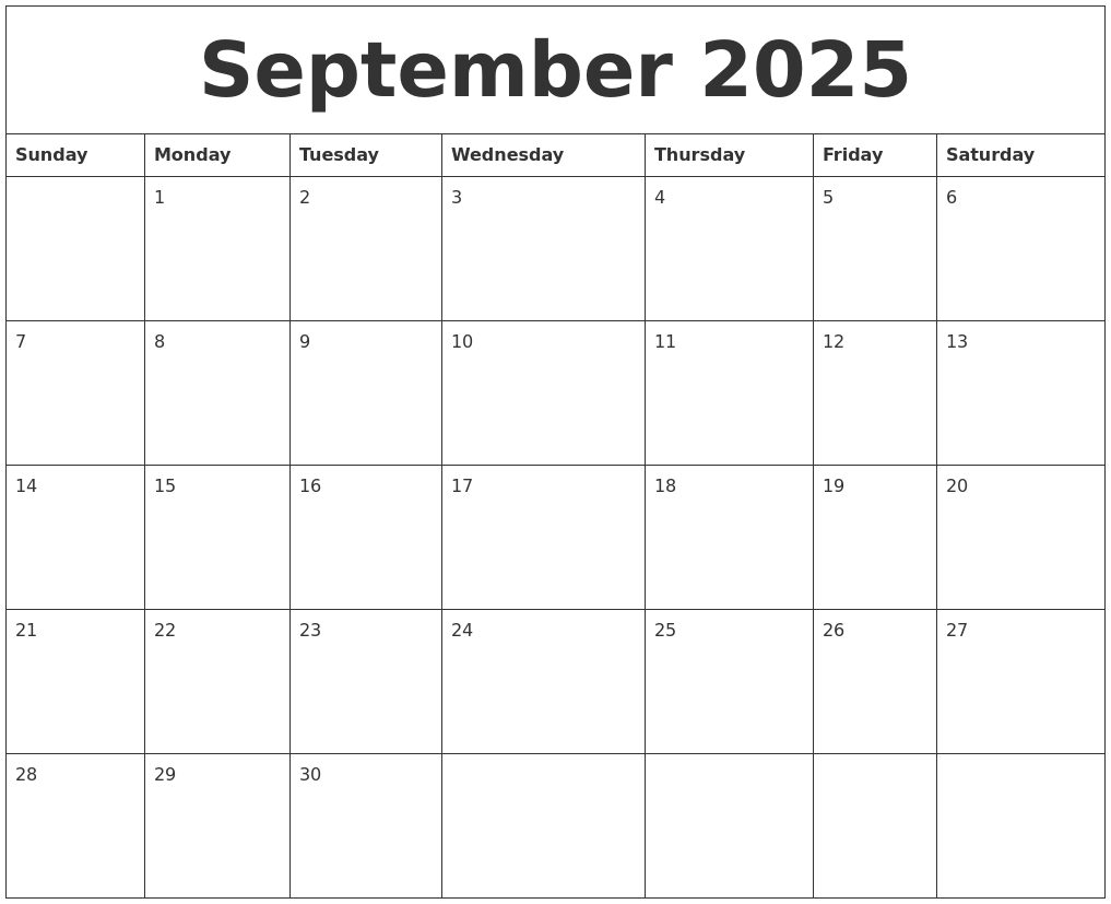 September 2025 Blank Calendar To Print