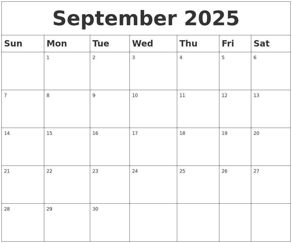 September 2025 Blank Calendar