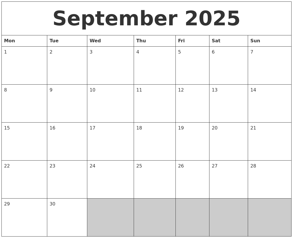 September 2025 Blank Printable Calendar