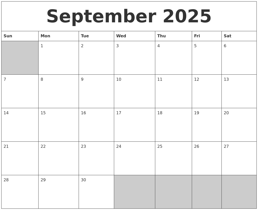 September 2025 Blank Printable Calendar