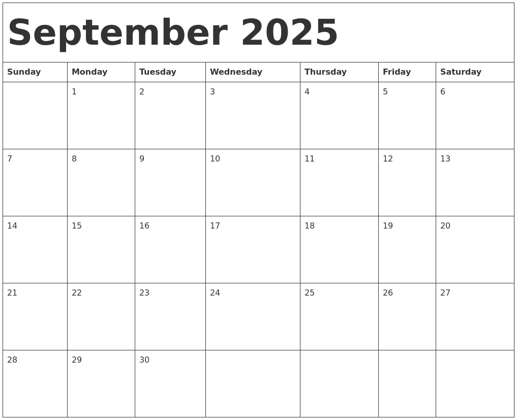 Sep 2025 Calendar