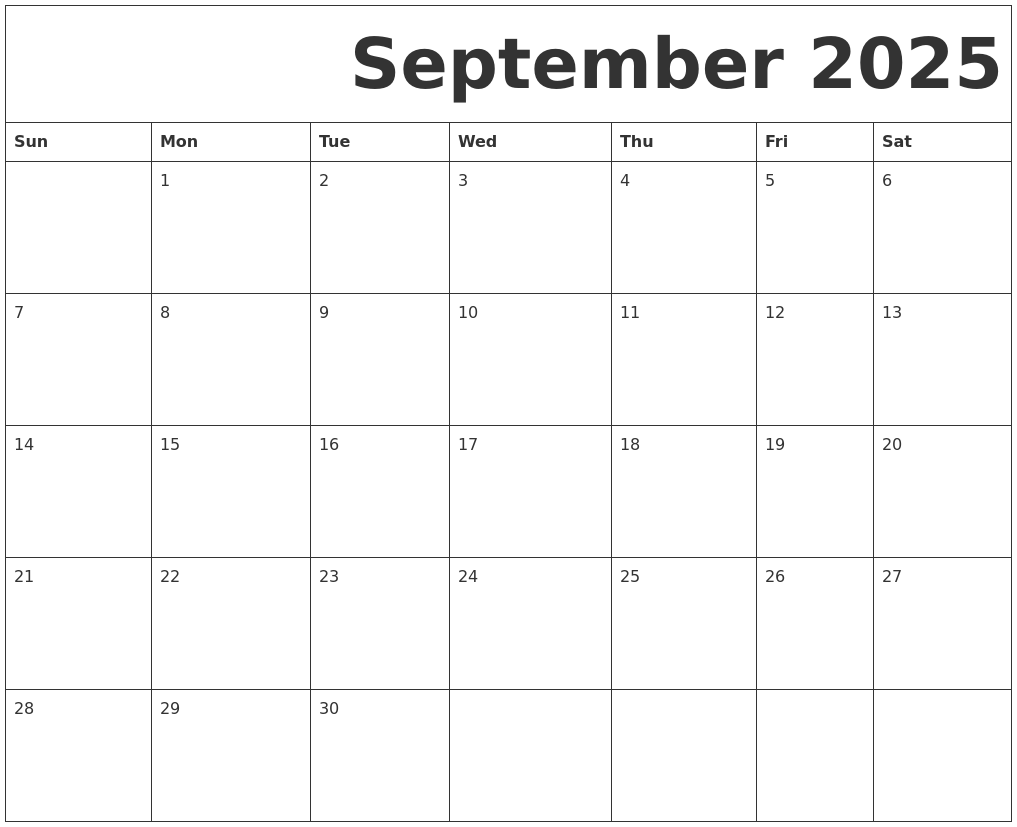 September 2025 Free Printable Calendar