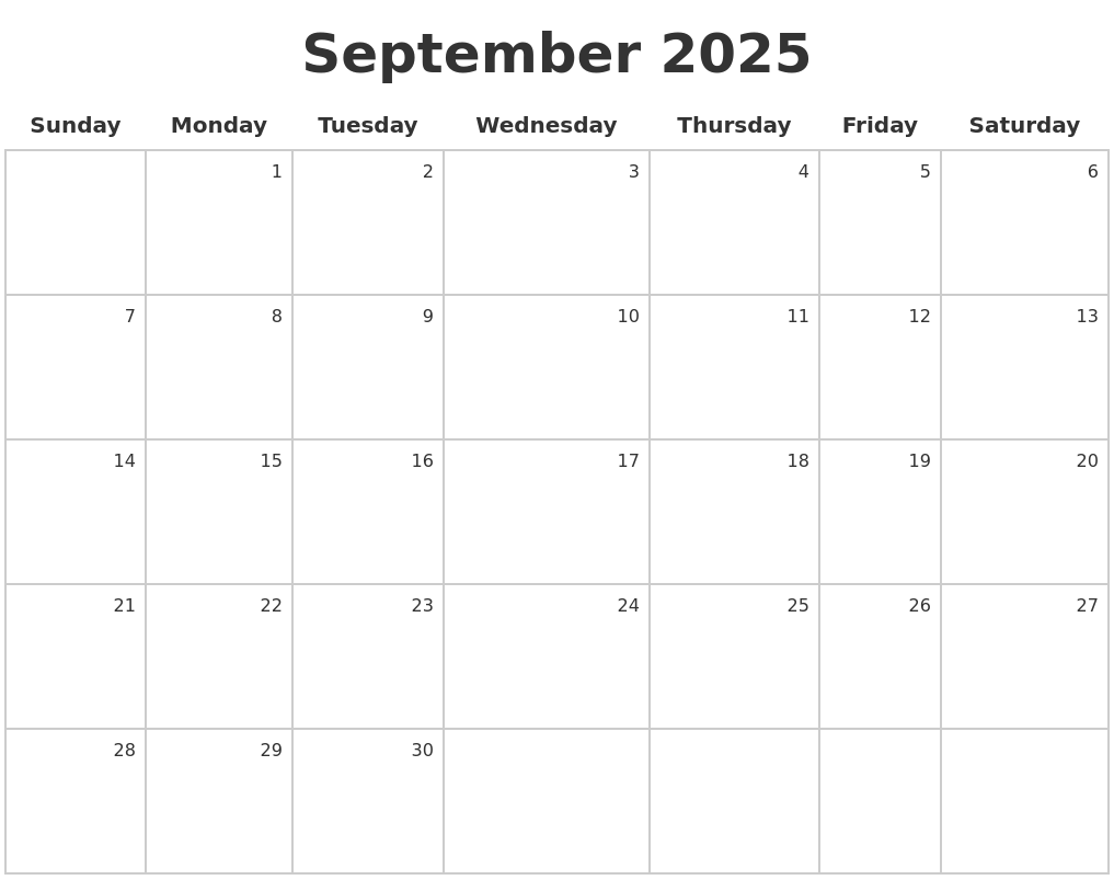 September 2025 Make A Calendar