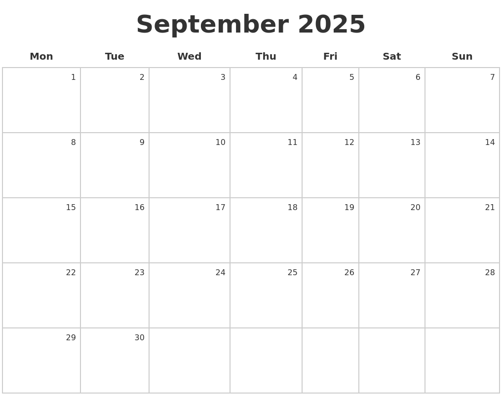 September 2025 Make A Calendar