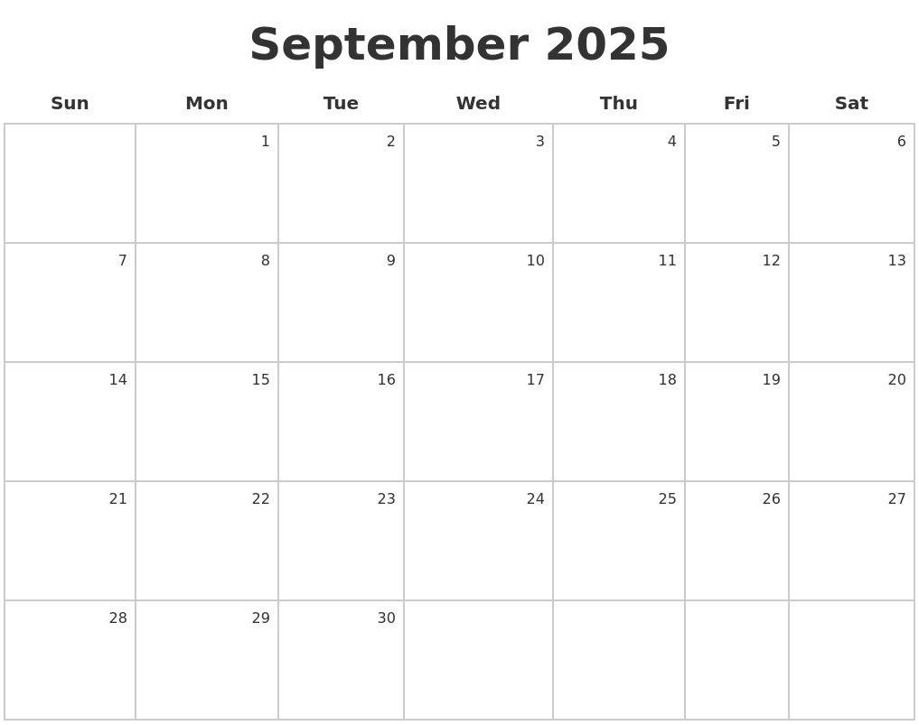 September 2025 Make A Calendar