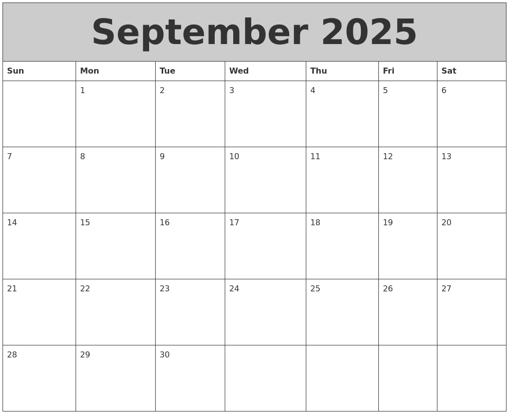 September 2025 My Calendar