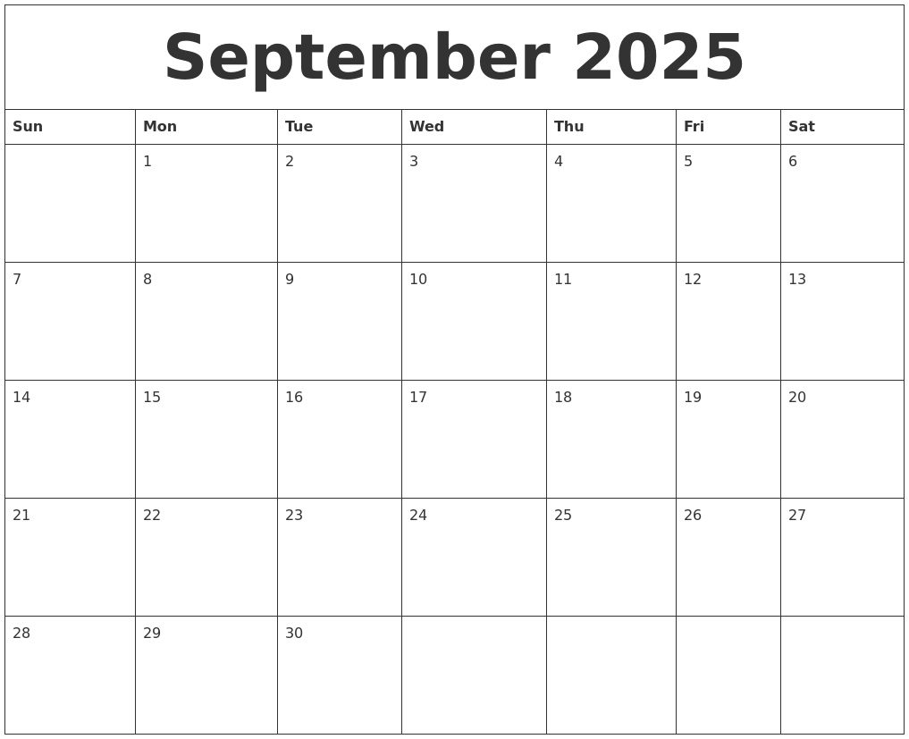 September 2025 Word Calendar