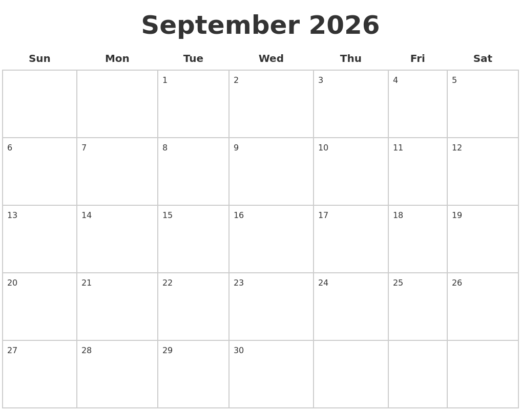 September 2026 Blank Calendar Pages