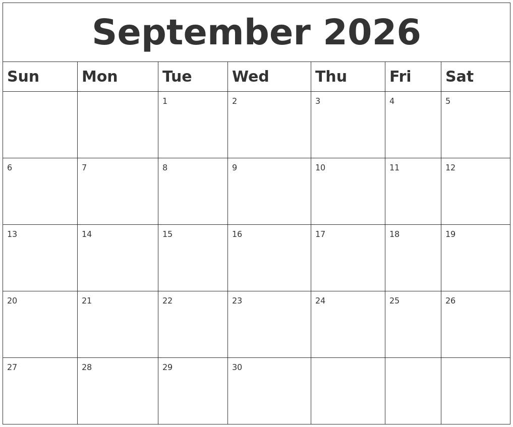September 2026 Blank Calendar