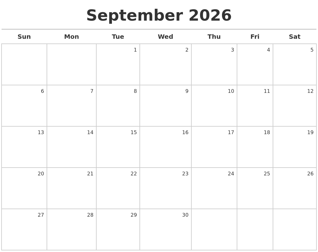 September 2026 Calendar Maker