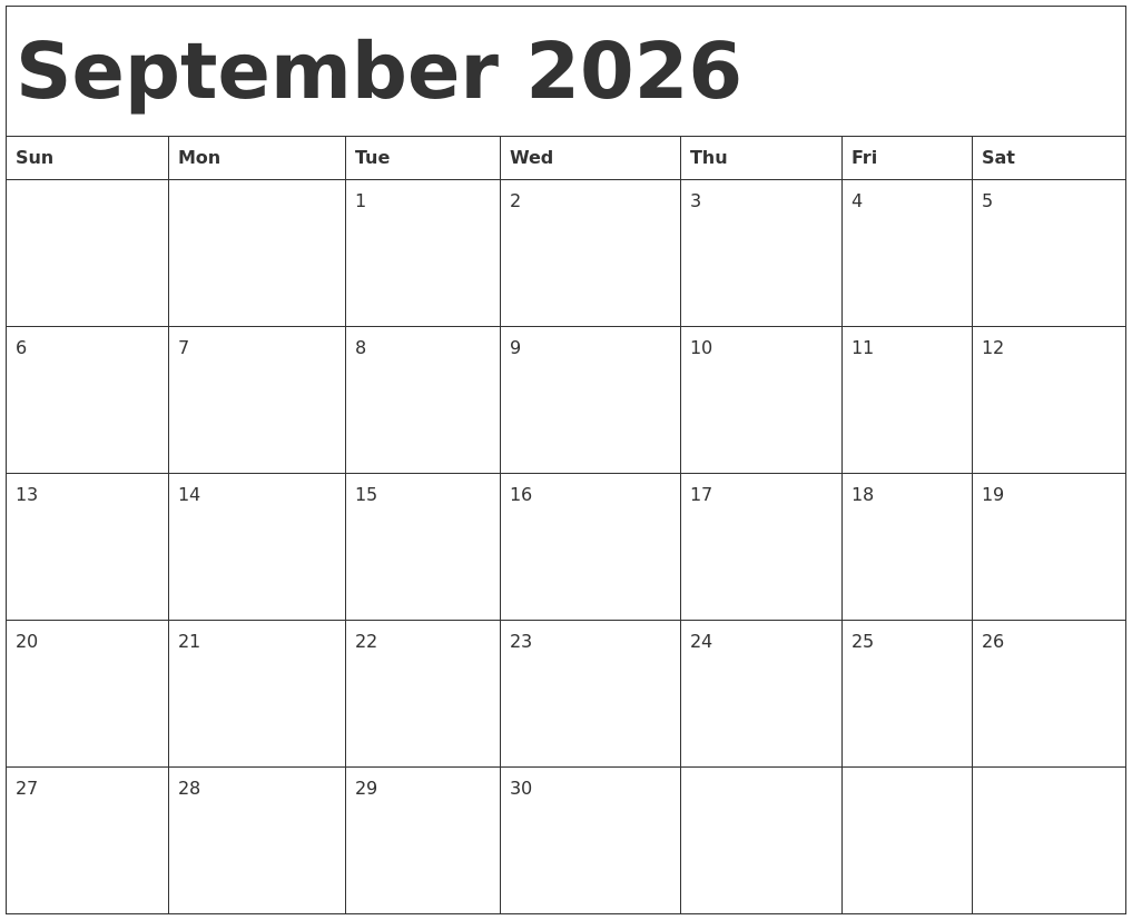 September 2026 Calendar Template